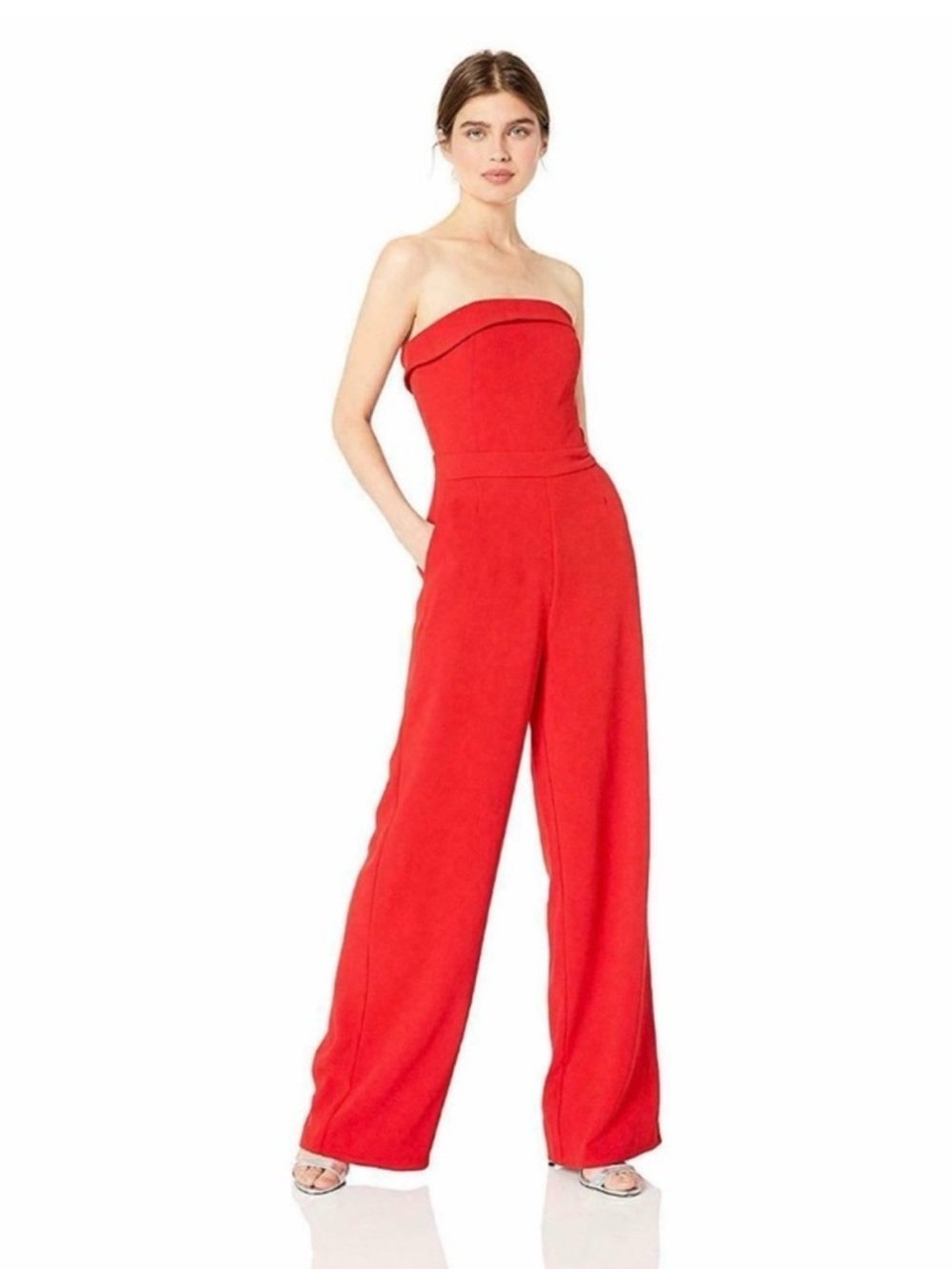Strapless Red Wide-Leg Jumpsuit